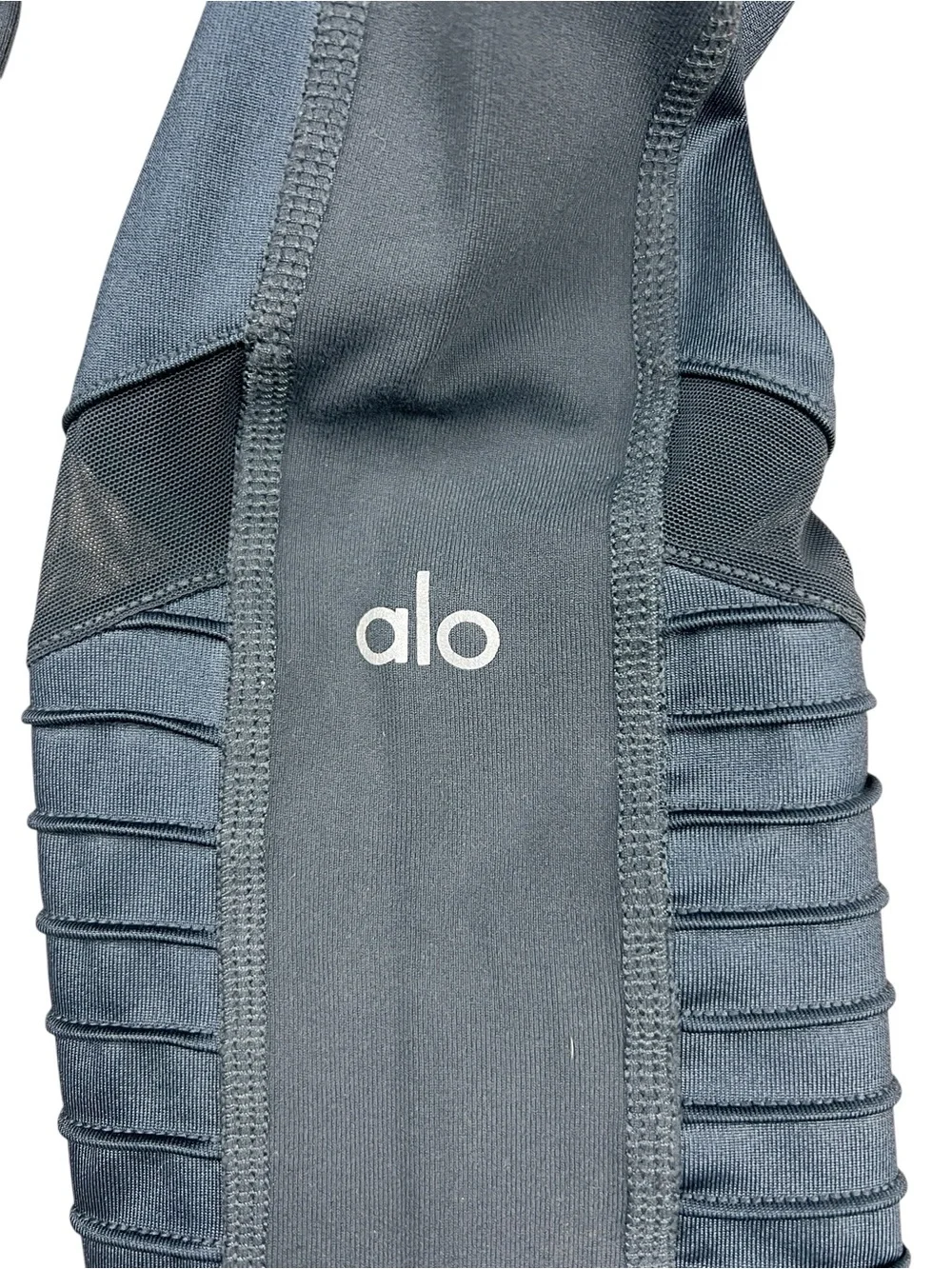 Alo Yoga Leggings Womens Small Gray Moto Mesh Panel contrast Compression Gym